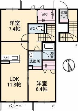 メゾン アルファ B棟(2LDK/2階)の間取り写真