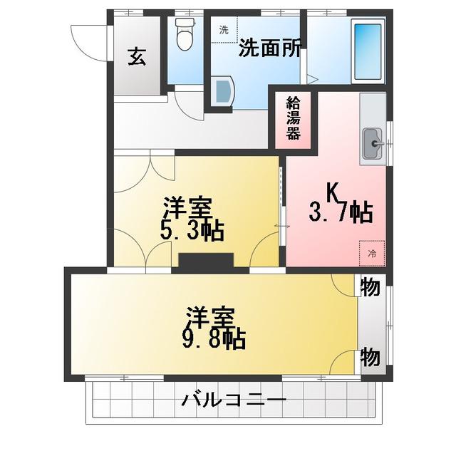 若草ハイツ(2LDK/3階)の間取り写真