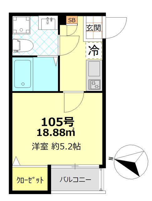 ベルエクラ蒲田II(1K/1階)の間取り写真