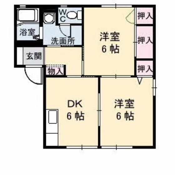 カトレアハイツB棟(2DK/2階)の間取り写真