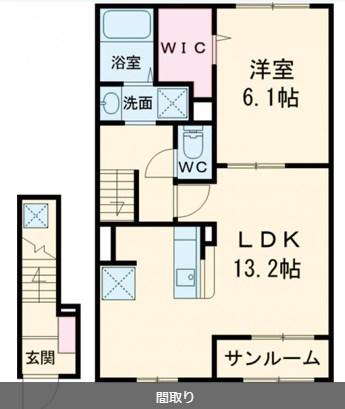 リバーサイド鎗田(1LDK/2階)の間取り写真