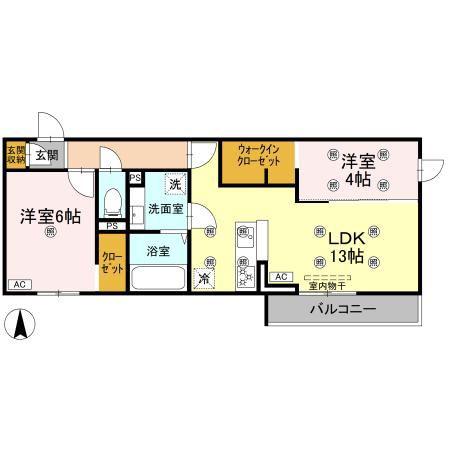 クランツ古川西B棟(2LDK/3階)の間取り写真