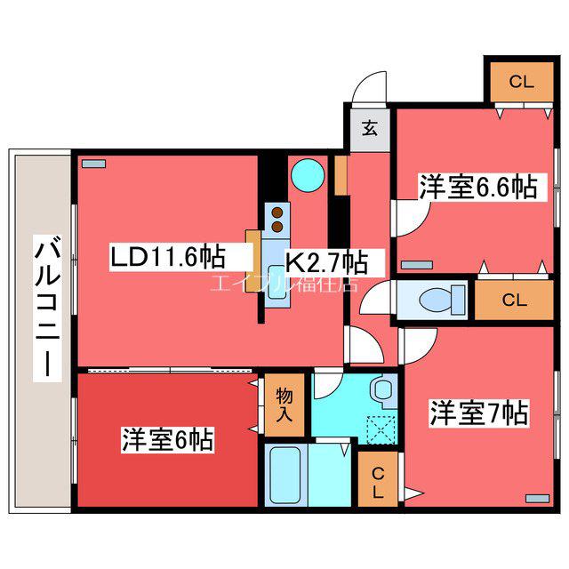 サンライト西岡II(3LDK/2階)の間取り写真