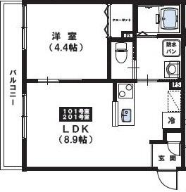 MAISON CALME(1LDK/2階)の間取り写真