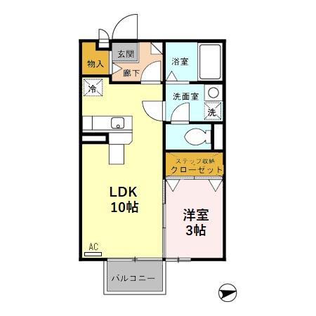 メゾン糺B(1LDK/2階)の間取り写真