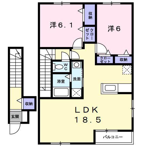 ファインヒルズ(2LDK/2階)の間取り写真
