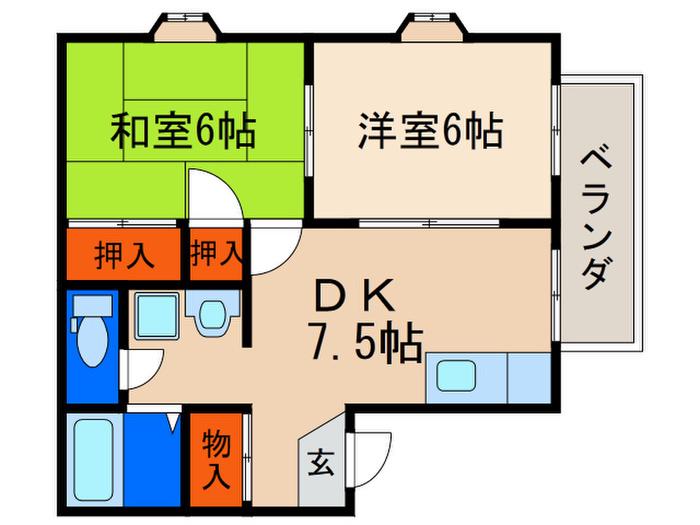 カプリコーン(2DK/2階)の間取り写真