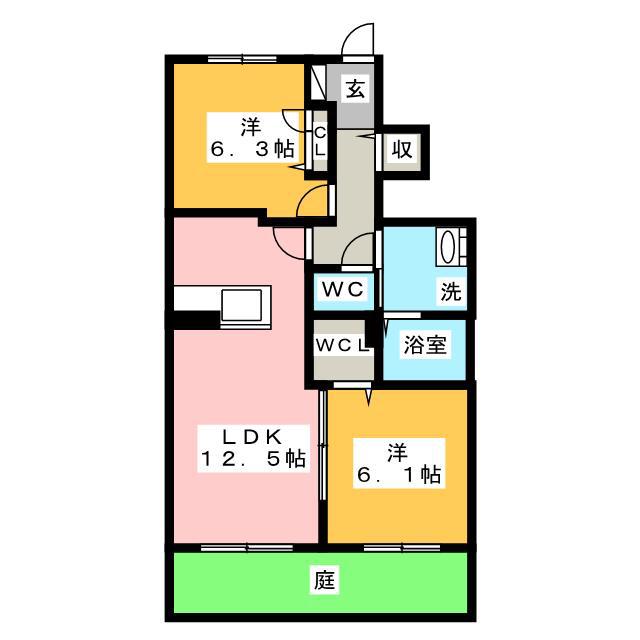 グローリーフォレスト C棟(2LDK/1階)の間取り写真