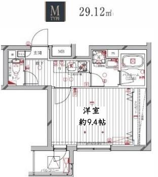 レガリス洗足池(1K/4階)の間取り写真