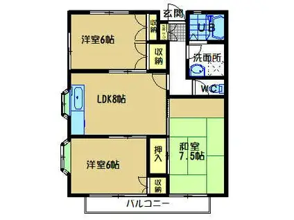 プルミエールシャンブルI(3DK/2階)の間取り写真