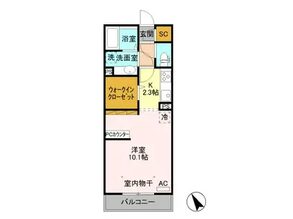 ヴェレーロ・クレッセント 住居(1K/2階)の間取り写真