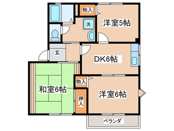 テラスツー(3DK/2階)の間取り写真
