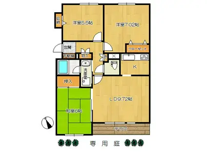 異人池コート(3LDK/1階)の間取り写真