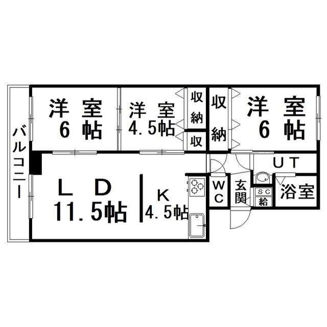 エーコー湖上(3LDK/1階)の間取り写真
