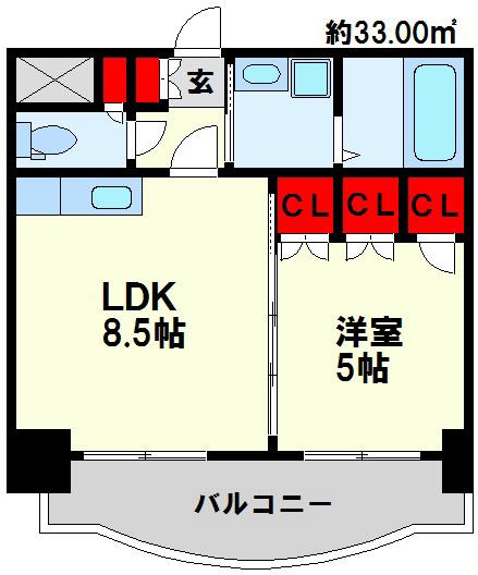 ロイヤルセンターBLD(1LDK/9階)の間取り写真
