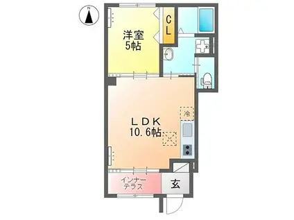 京王線 国領駅 徒歩9分 2階建 築1年(1LDK/1階)の間取り写真