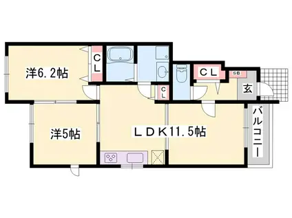 チェリー・ブロッサムI(2LDK/1階)の間取り写真