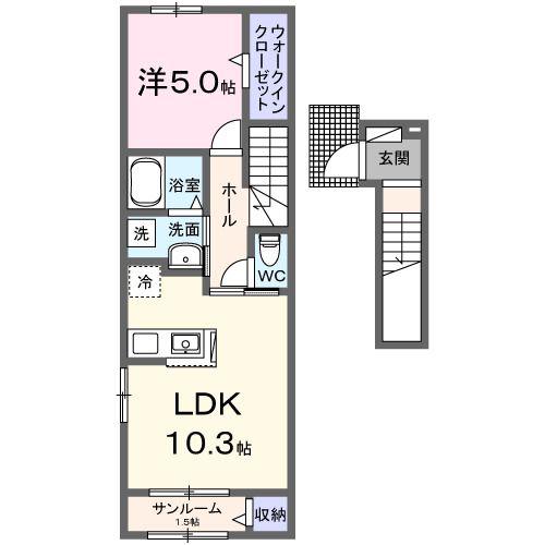 プラゼールII(1LDK/2階)の間取り写真