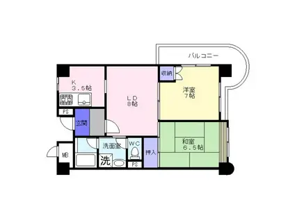 エスポワール住之江公園(2LDK/4階)の間取り写真