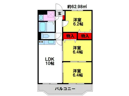 エバーグリーン角園(3LDK/2階)の間取り写真