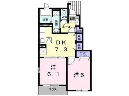 カーサ・春山A(2DK/1階)の間取り写真