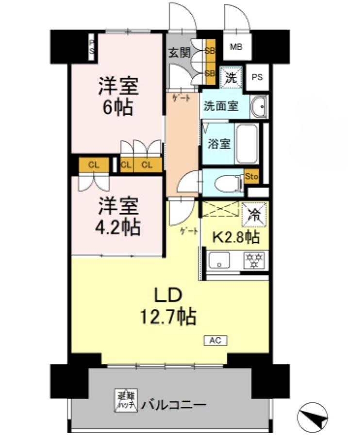 リーラ横浜川和町(2LDK/7階)の間取り写真