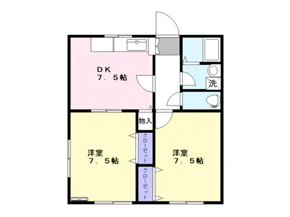 アムール葉桜(2DK/1階)の間取り写真