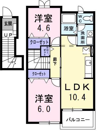 ヒルズIV(2LDK/2階)の間取り写真