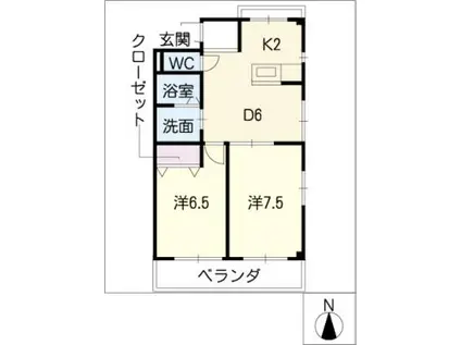 メゾンボヌールA棟(2DK/2階)の間取り写真