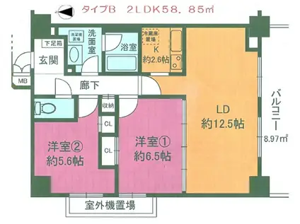 プレステージ欅壱番館(2LDK/1階)の間取り写真