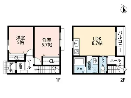 小田急江ノ島線 高座渋谷駅 徒歩12分 2階建 築1年(2LDK/1階)の間取り写真