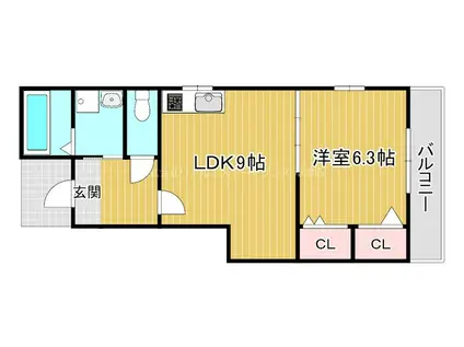 ウエストコミタリアI(1LDK/2階)の間取り写真