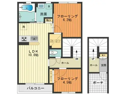 ラ・ヴィラーチェ デュオ(2LDK/2階)の間取り写真