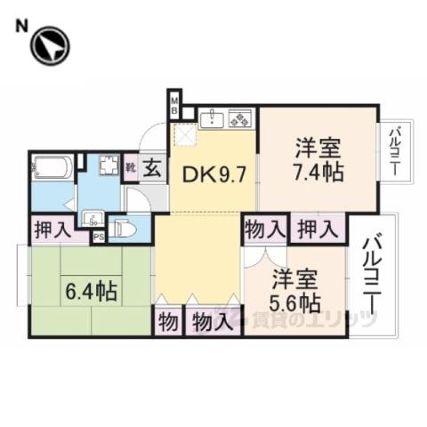 サンライズ星田 B棟(3DK/1階)の間取り写真