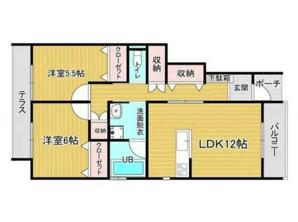 サニーコーストB棟(2LDK/1階)の間取り写真