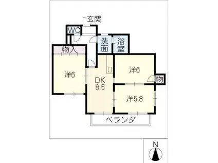 マンション旭ヶ丘(3DK/3階)の間取り写真