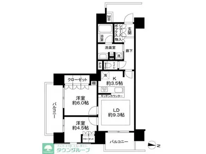 アンビシャス川越(2LDK/11階)の間取り写真