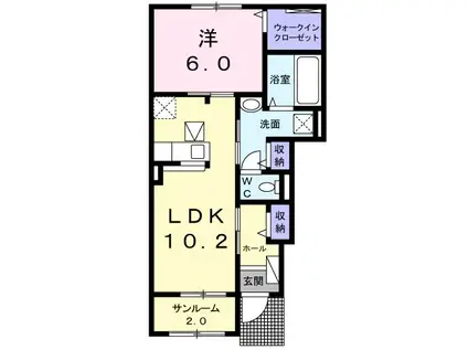 プラシード南浅間(1LDK/1階)の間取り写真