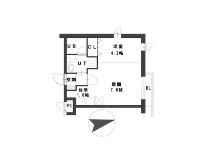 グランメールタカギ(1DK/4階)の間取り写真