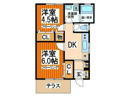 クレールコンフォート(2DK/1階)の間取り写真