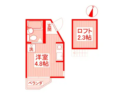 グリーンハイツIII(ワンルーム/2階)の間取り写真