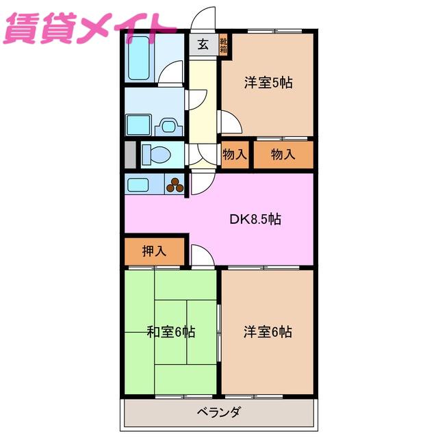 レジデンス優珈里(3DK/2階)の間取り写真