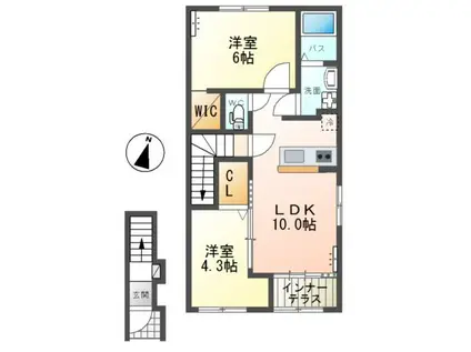 那珂市菅谷字大木内アパート(2LDK/2階)の間取り写真