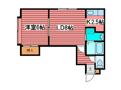 ヴィサージュ橘(1LDK/2階)の間取り写真