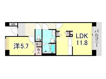 URルゼフィール立花 2号棟(1LDK/8階)の間取り写真