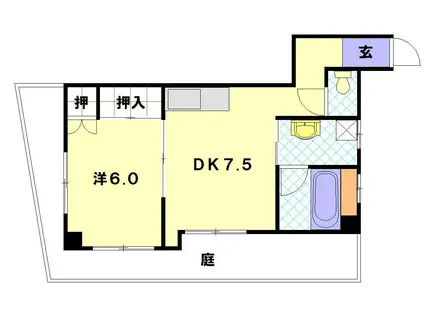 思案橋ハイツ青葉(1DK/1階)の間取り写真
