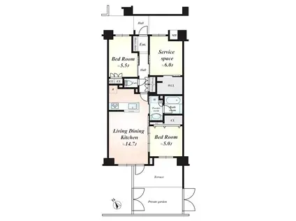 イニシア調布(2SLDK/1階)の間取り写真