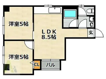サンハイツ2番館(2DK/4階)の間取り写真