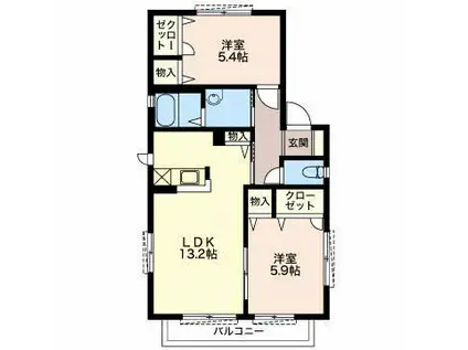 カーサ・クレアールB(2LDK/2階)の間取り写真