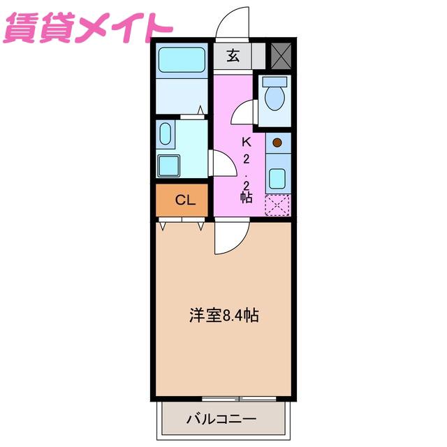 ヴィラオークス(1K/2階)の間取り写真